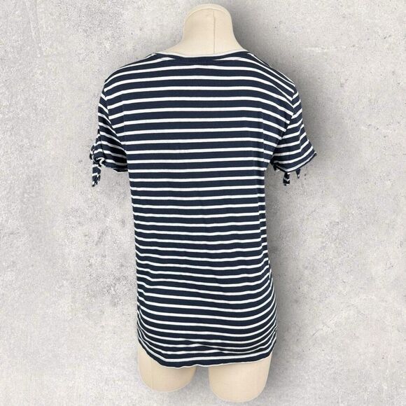 NAUTICA Navy and White Striped Crewneck Tee with Tie Sleeves | Size Large - Picture 3 of 4
